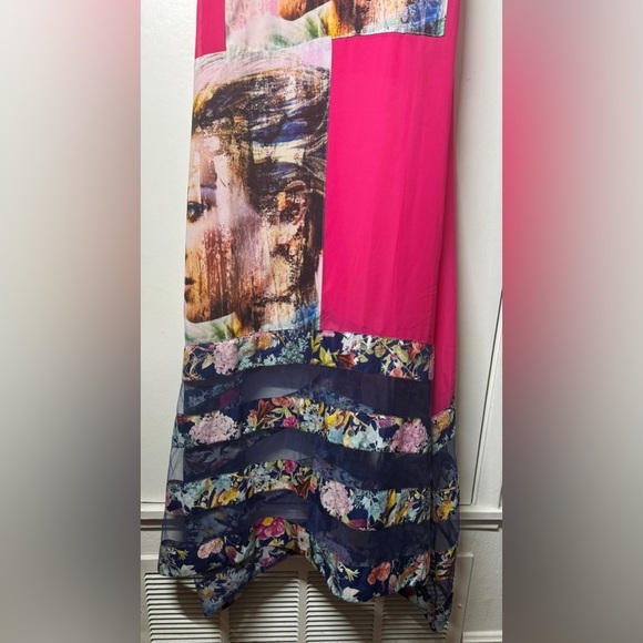 R23 by Jini Mini Pink Blue Floral Semi Sheer Model Photo Maxi Sequin Dress M - Picture 6 of 11